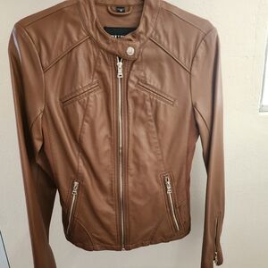 Guess Brown Leather Moto Jacket